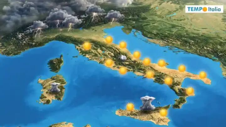 Temporali e grandine al Nord. Caldo estremo altrove, sino 45°C